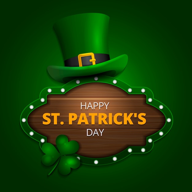 Vecteur gratuit st réaliste. patrick's day avec chapeau et trèfle