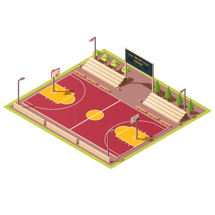 Vecteur gratuit stade isométrique avec terrain de basket