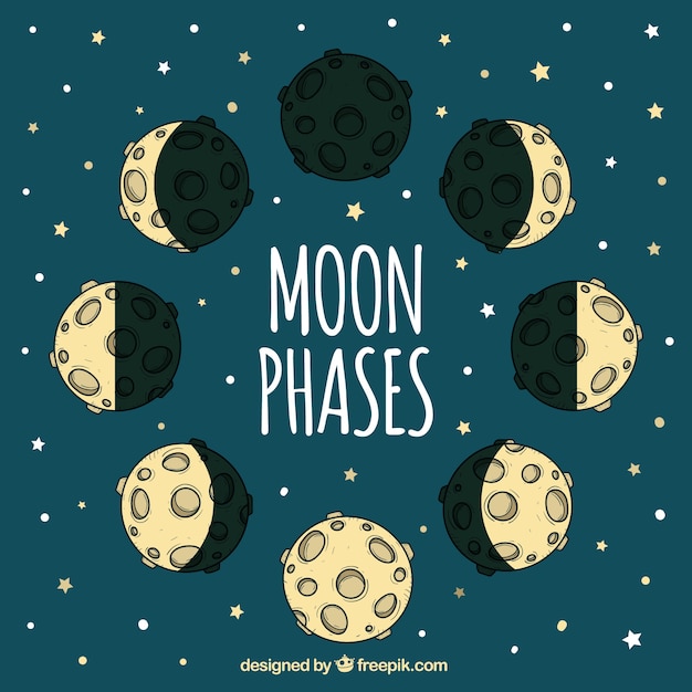 Stars Background Avec Des Phases De Lune Dessinés à La Main