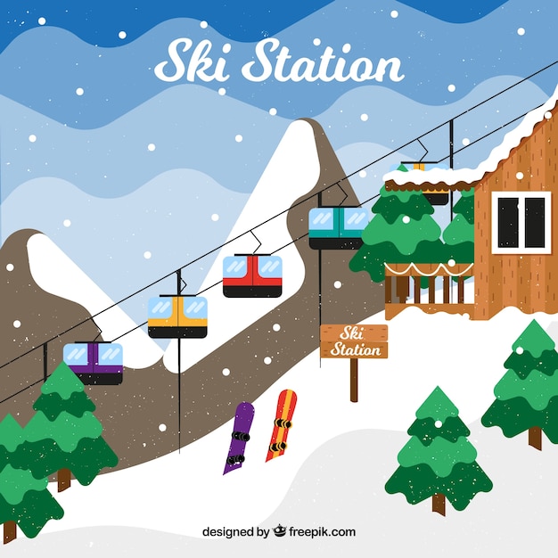 Station De Ski Dessiné à La Main