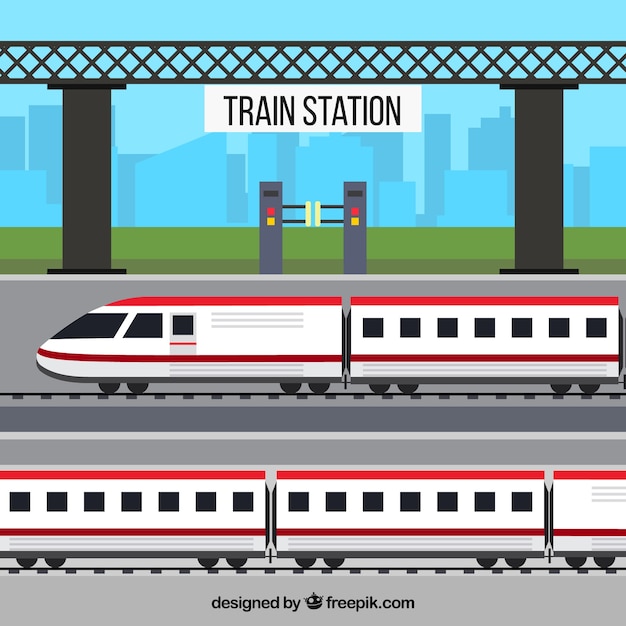 Vecteur gratuit station de train moderne en conception plate