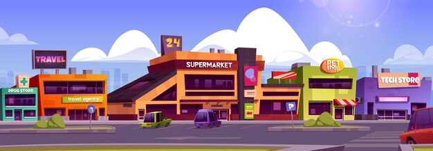Stationnement avec des voitures devant le supermarché