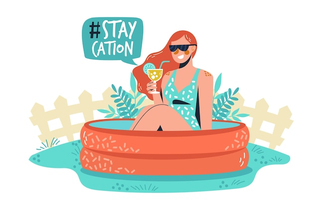 Vecteur gratuit staycation dans l'arrière-cour