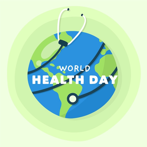 Vecteur gratuit stéthoscope de la journée mondiale de la santé dessiné à la main entourant la terre