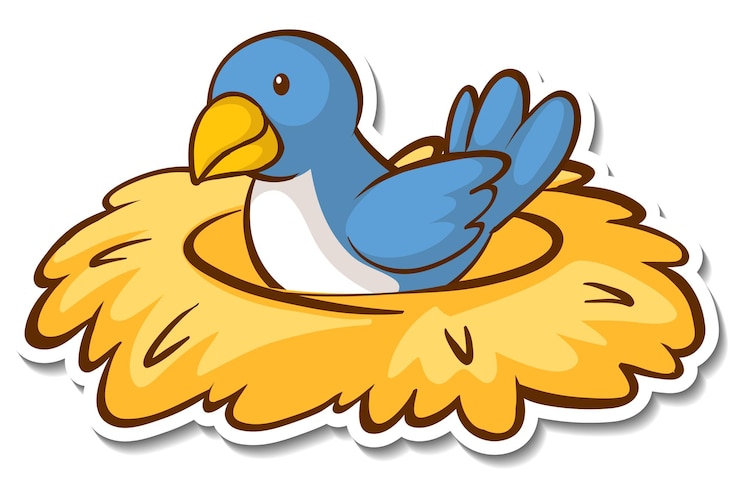 Vecteur gratuit sticker petit oiseau assis dans le nid