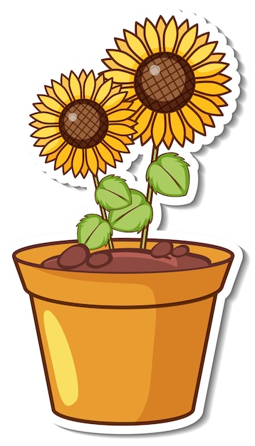 Vecteur gratuit sticker tournesols en pot