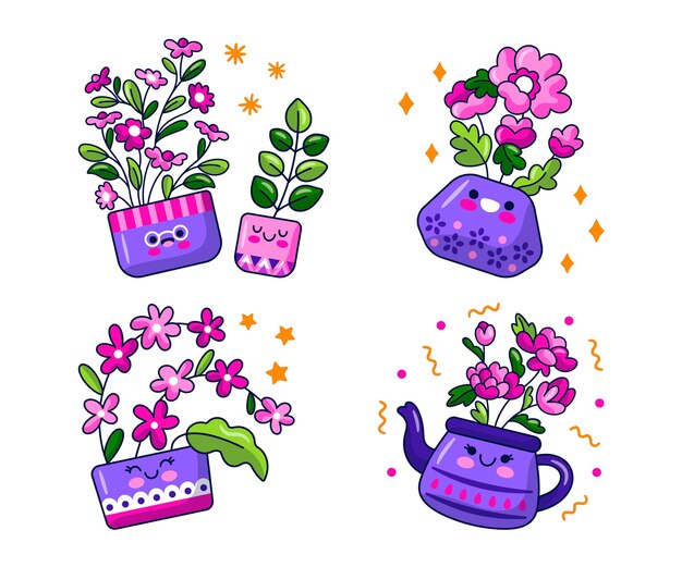 Stickers fleurs et plantes kawaii