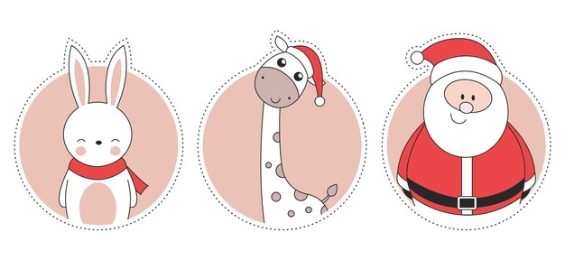 Stickers de Noël Lapin girafe et Père Noël