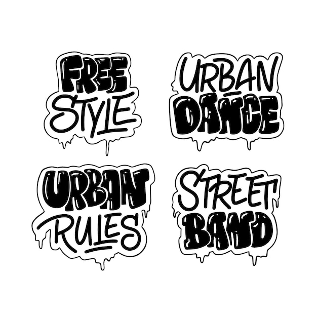 Vecteur gratuit stickers style urbain lettrage noir