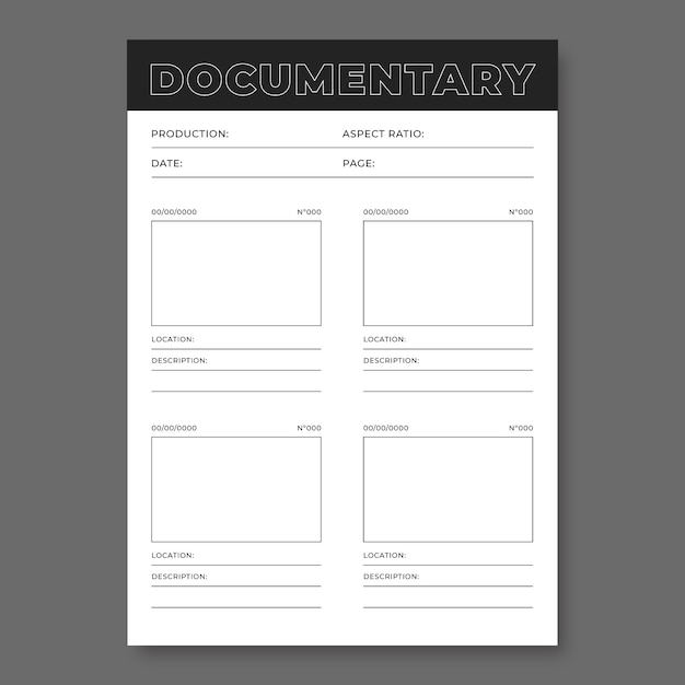 Vecteur gratuit storyboard documentaire monochrome simple