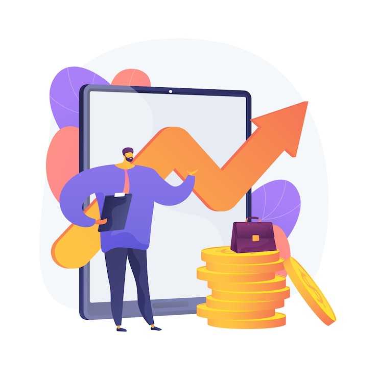 Vecteur gratuit stratégie de croissance des entreprises. développement stable de l'entreprise, planification de l'augmentation des revenus, tactiques de promotion de l'entreprise. le top manager présente le rapport sur les bénéfices de l'entreprise. illustration de métaphore de concept isolé de vecteur