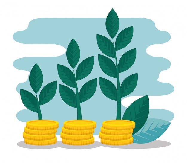 Vecteur gratuit stratégie d'entreprise avec des pièces d'argent et de plantes
