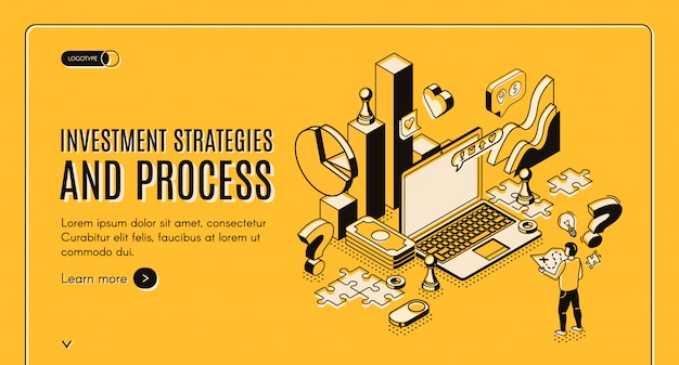 Stratégies d'investissement et bannière isométrique de processus