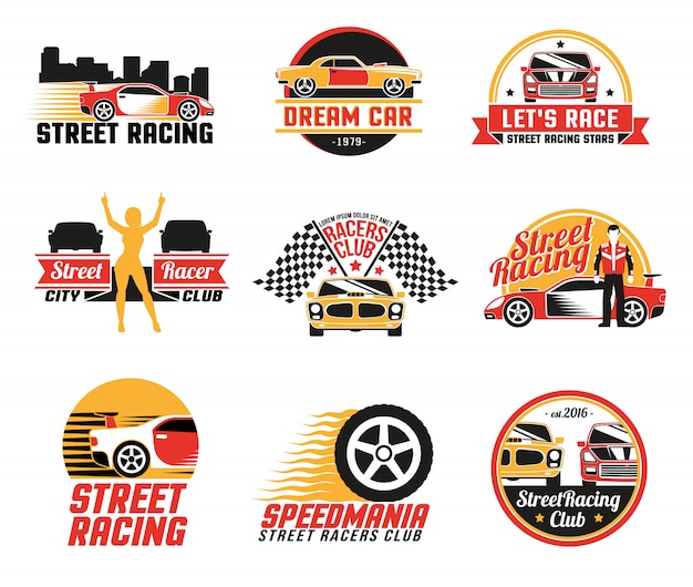 Vecteur gratuit street racing logo emblems icons set