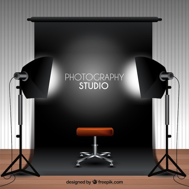 Vecteur gratuit studio de photographie avec un fond noir