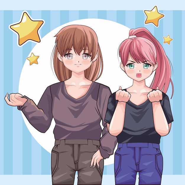 Vecteur gratuit style d'anime de deux filles