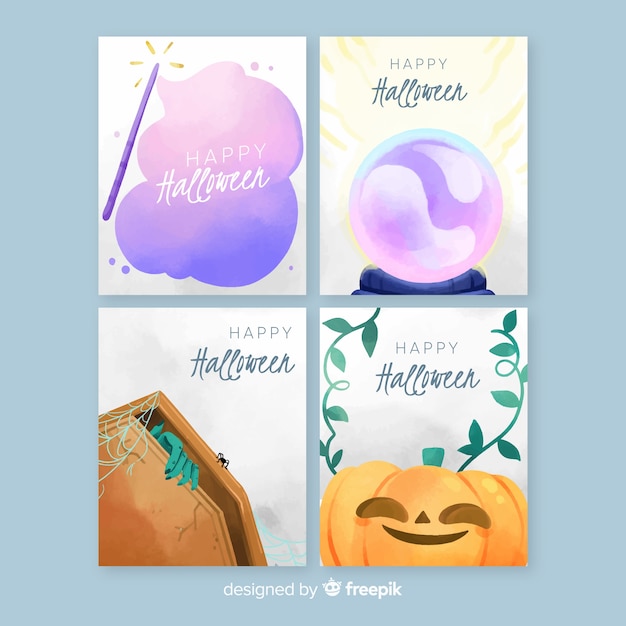 Vecteur gratuit style d'aquarelle collection de cartes halloween