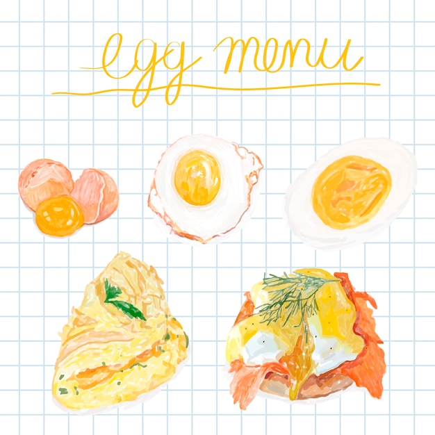 Style D'aquarelle De Menu D'oeufs Dessinés à La Main