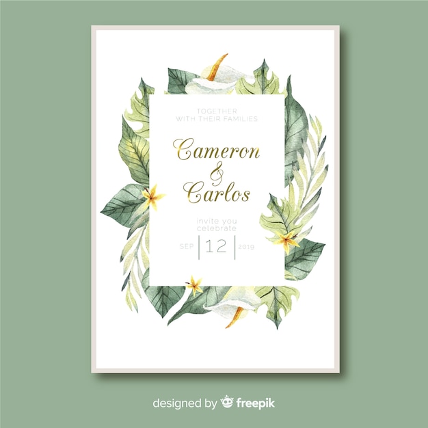 Style D'aquarelle Pour Modèle Invitation Mariage Feuilles