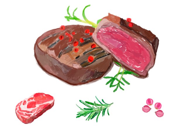 Style d&#39;aquarelle steak dessiné à la main