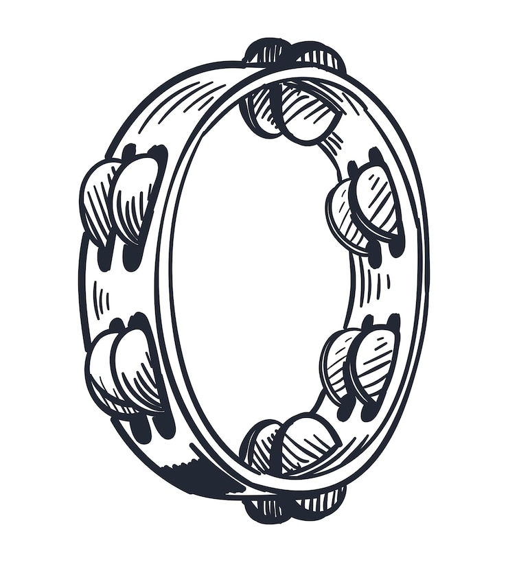Vecteur gratuit style de croquis musical instrument tambourin
