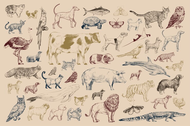 Vecteur gratuit style de dessin d&#39;illustration de collection d&#39;animaux