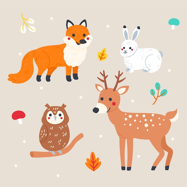 Vecteur gratuit style dessiné à la main des animaux de la forêt d'automne