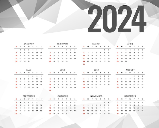 Vecteur gratuit style géométrique modèle de calendrier de la nouvelle année 2024 organiser les dates et les événements vecteur