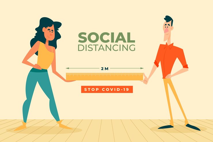 Vecteur gratuit style illustré de distanciation sociale