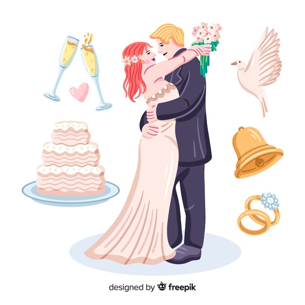 Style de mariage couple dessiné à la main