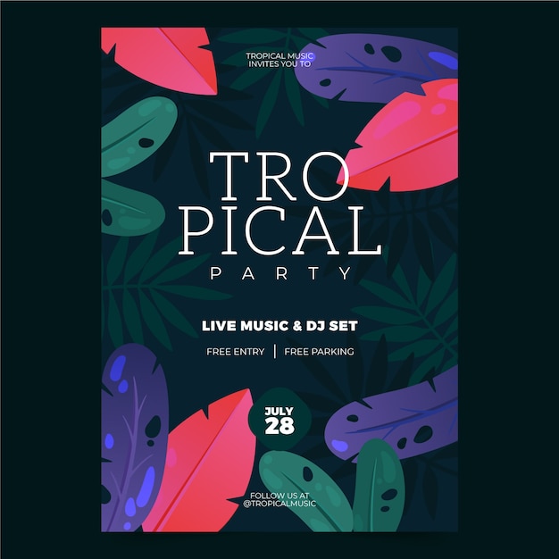 Vecteur gratuit style de modèle d'affiche fête tropicale