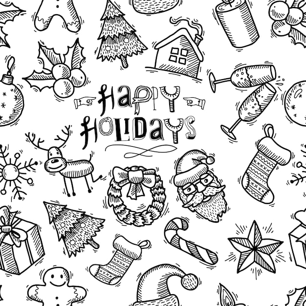 Vecteur gratuit style de noël modèle sans couture doodle