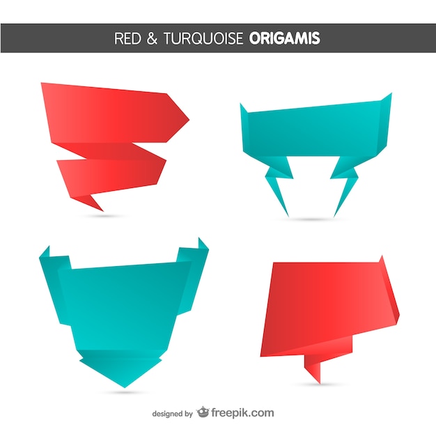 Style origami bannières rouges et turquoise