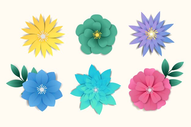 Style de papier de collection de fleurs de printemps coloré