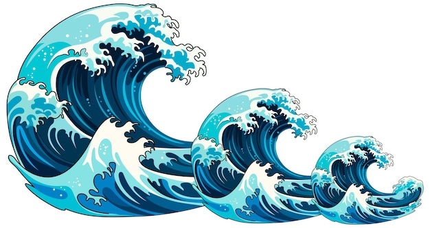 Style De Peinture Japonaise Traditionnelle Isolée Des Vagues