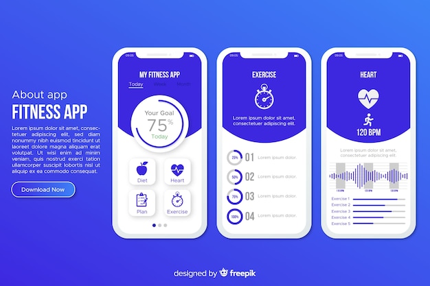 Vecteur gratuit style plat de modèle fitness app application mobile