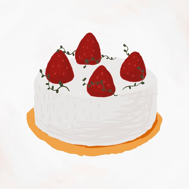 Vecteur gratuit style de vecteur d'élément de gâteau quatre-quarts aux fraises mignon dessiné à la main