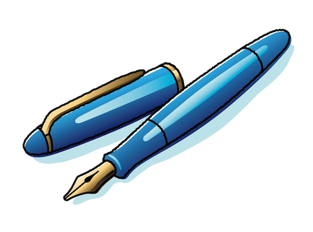 Vecteur gratuit stylo plume bleu caricatural isolé sur fond blanc illustration vectorielle