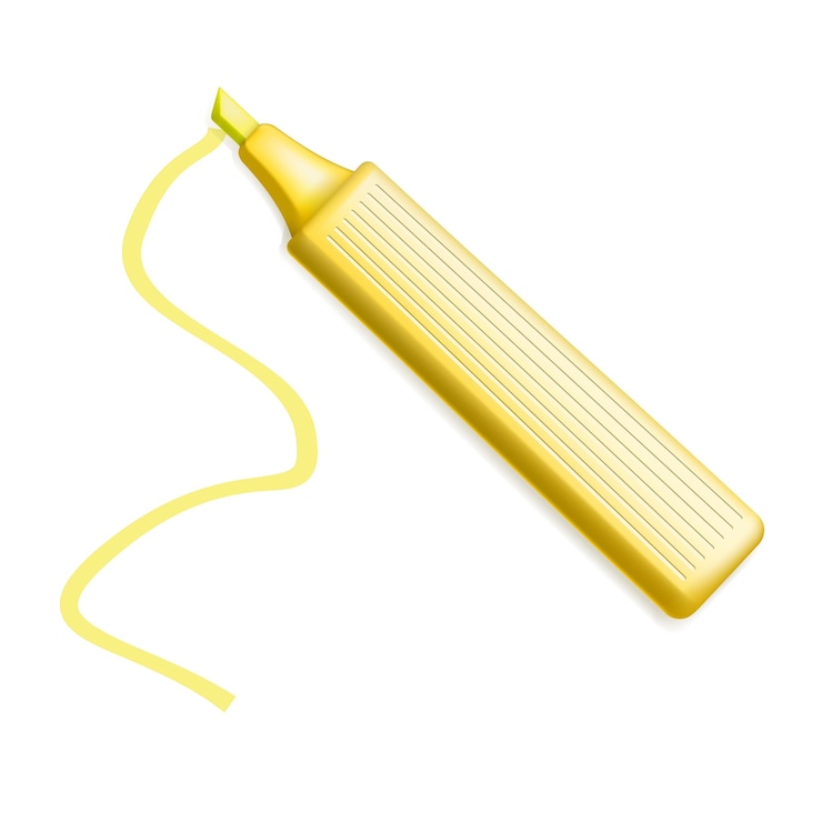 Vecteur gratuit stylo surligneur jaune vecteur isolé sur blanc