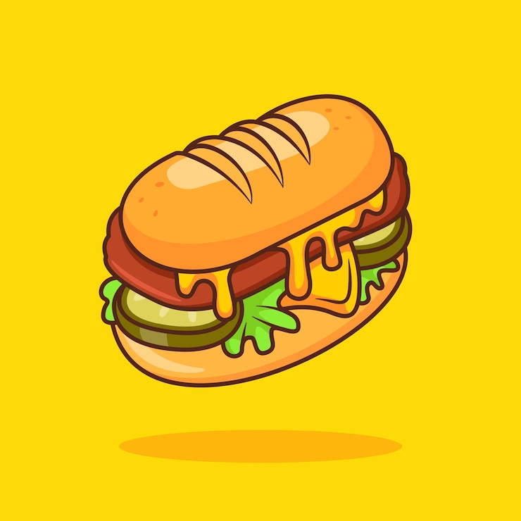 Vecteur gratuit submarine sandwich burger vector de dessins animés icône d'illustration nourriture objet icône vector plat isolé