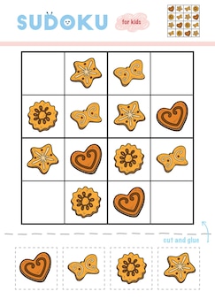 Sudoku pour jeu éducatif pour enfants ensemble de biscuits de noël utilisez des ciseaux et de la colle