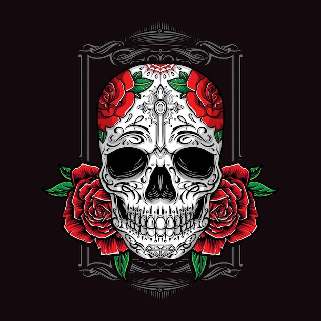 Sugarskull avec ornement de roses