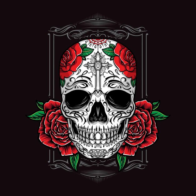 Sugarskull avec ornement de roses