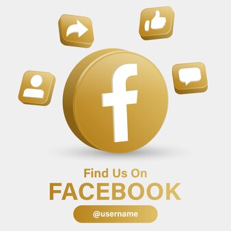 Suivez-nous sur les logos des médias sociaux facebook avec le logo 3d dans un cadre doré moderne et des icônes de notification