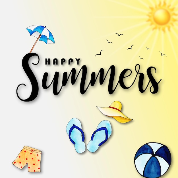 Summer Element Blue Yellow Colorful Background Bannière de conception de médias sociaux Vecteur gratuit