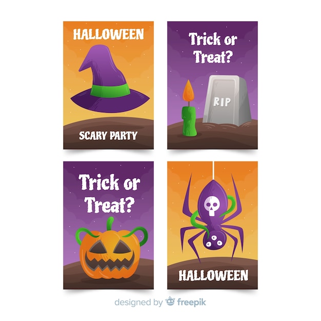 Superbe Collection De Cartes Halloween Avec Un Design Plat