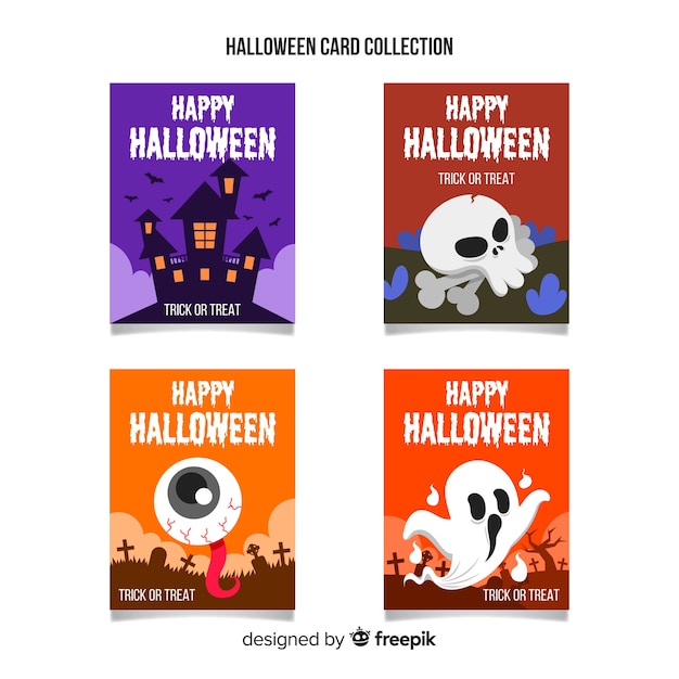 Superbe Collection De Cartes Halloween Avec Un Design Plat