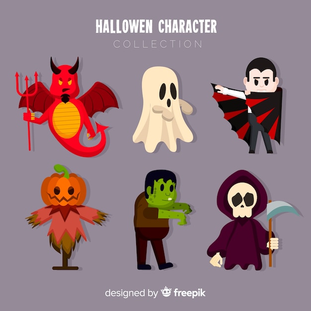 Superbe Collection De Personnages D'halloween Au Design Plat