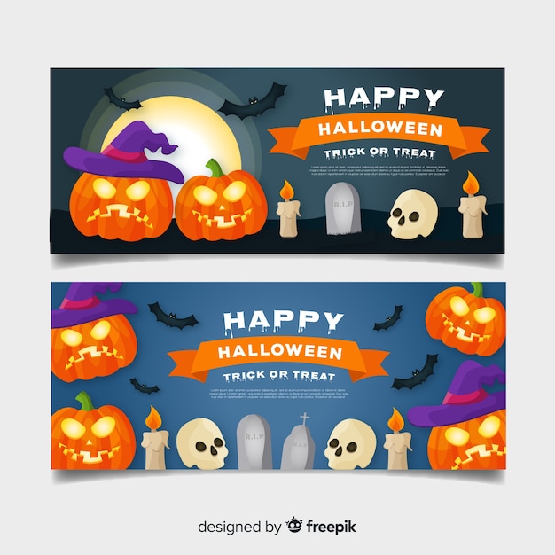 De Superbes Bannières D'halloween Au Design Plat