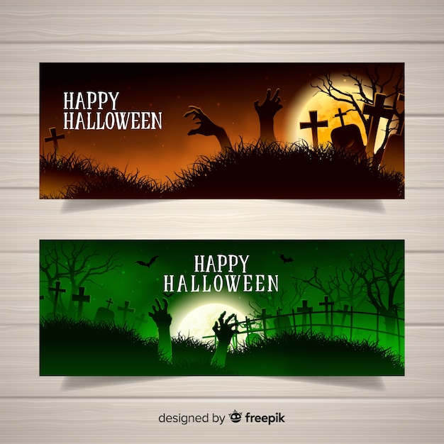 Vecteur gratuit superbes bannières d'halloween au design réaliste
